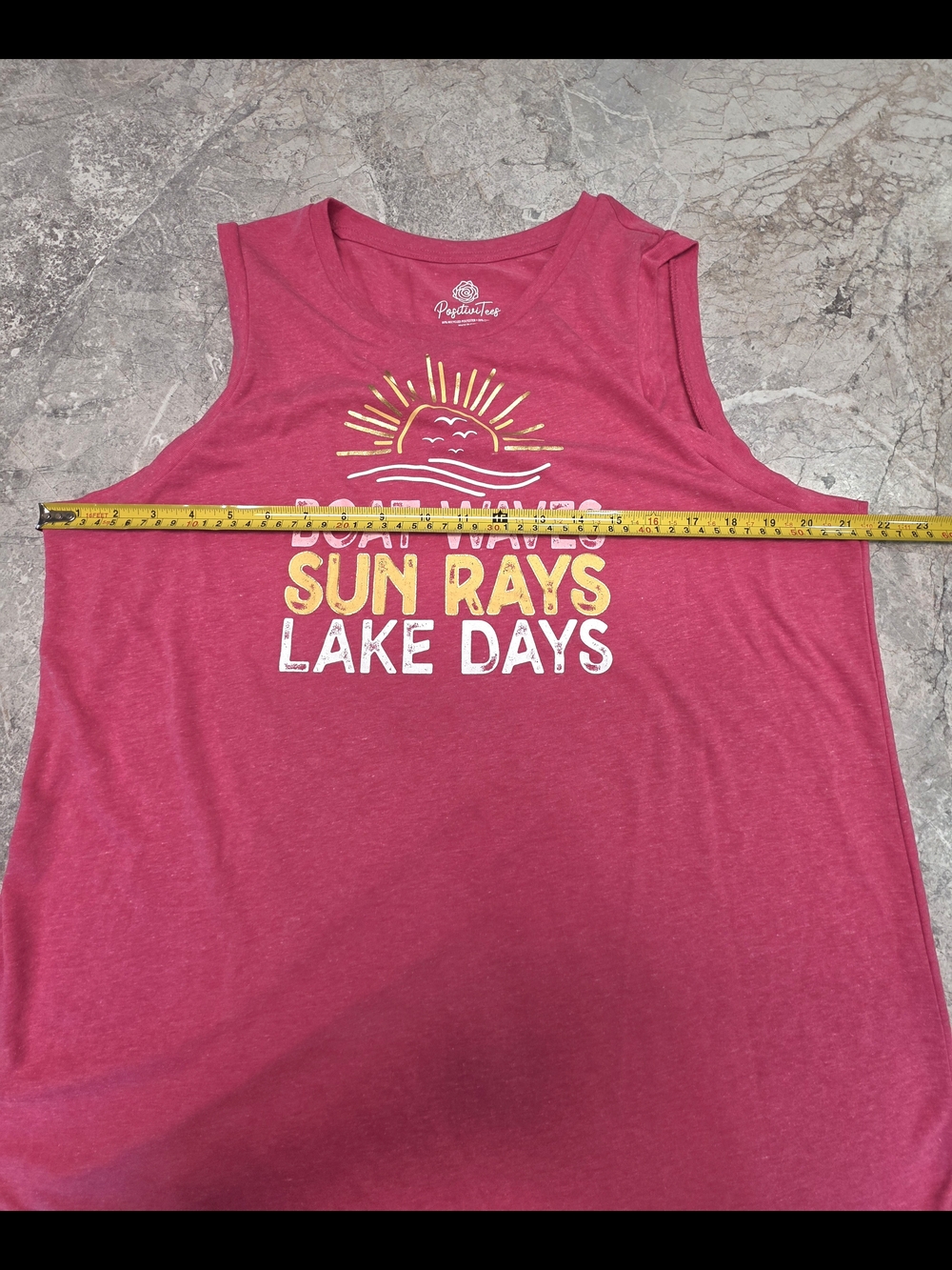 Women’s Pink Graphic Tank Top - Boat Waves Sun Rays Lake Days - Picture 3 of 4